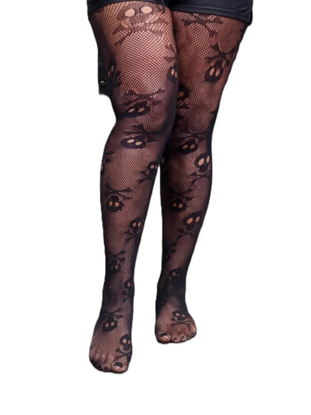Pirate Skull Fishnet Tights Queen Plus Size Pantyhose Halloween Goth NWT